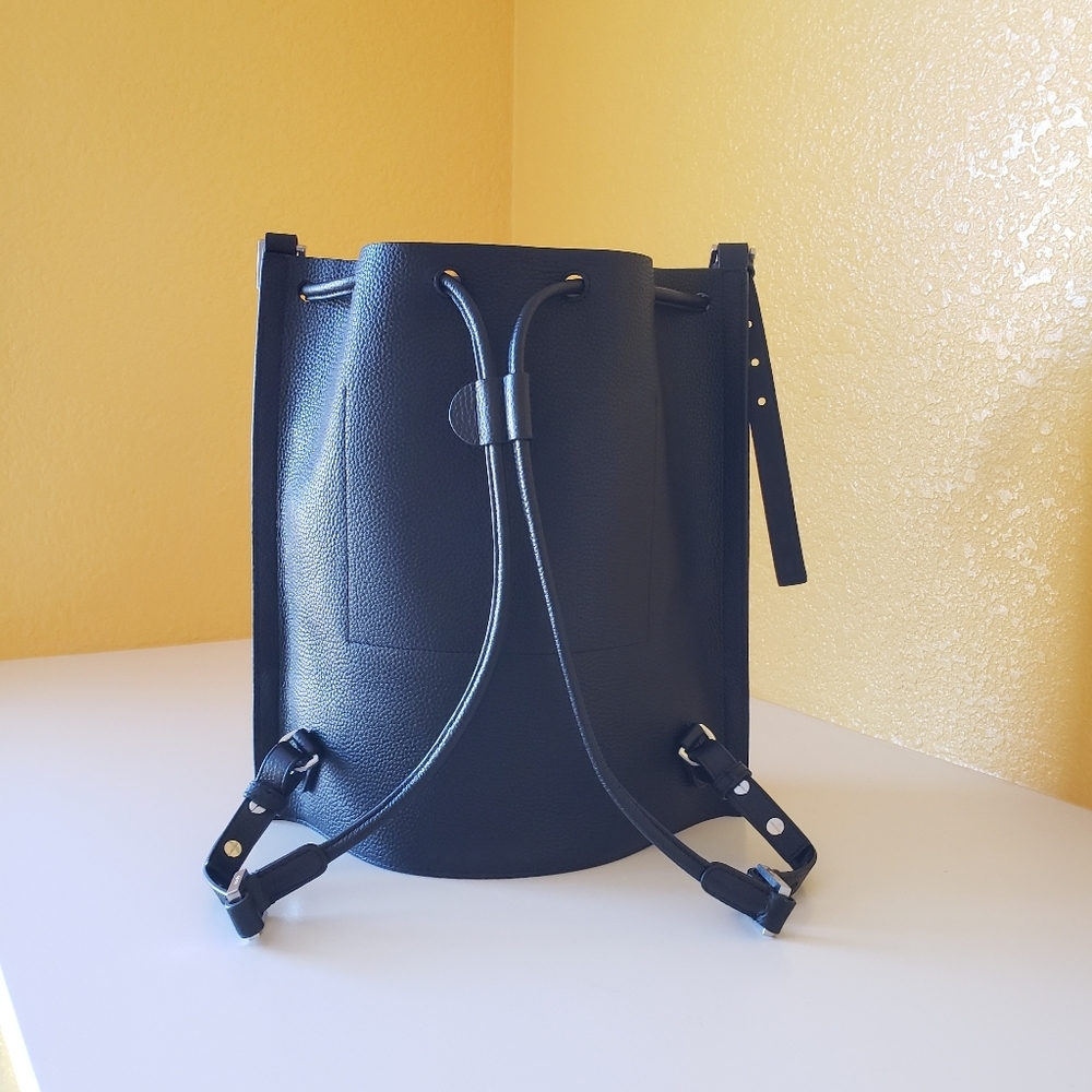 ALLSAINTS Alpha Pebble Leather Convertible Backpack/ Shoulder Bag Purse Black - Picture 7 of 16